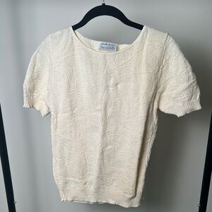 Cuddle Knit Vintage 100% Cotton Cottagecore Cream Short Sleeve Sweater Top